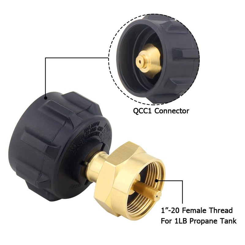 Hooshing Propane Refill Adapter for 1lb Propane Tanks QCC1 Regulator Valve Fits QCC1/Type1 Propane Tank, Pack of 1 - Image 3